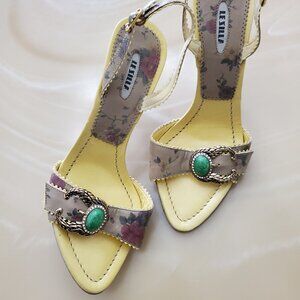 Le Silla Vintage Victorian Y2K Women's Leather Heel Sandal Made in Italy 35.5